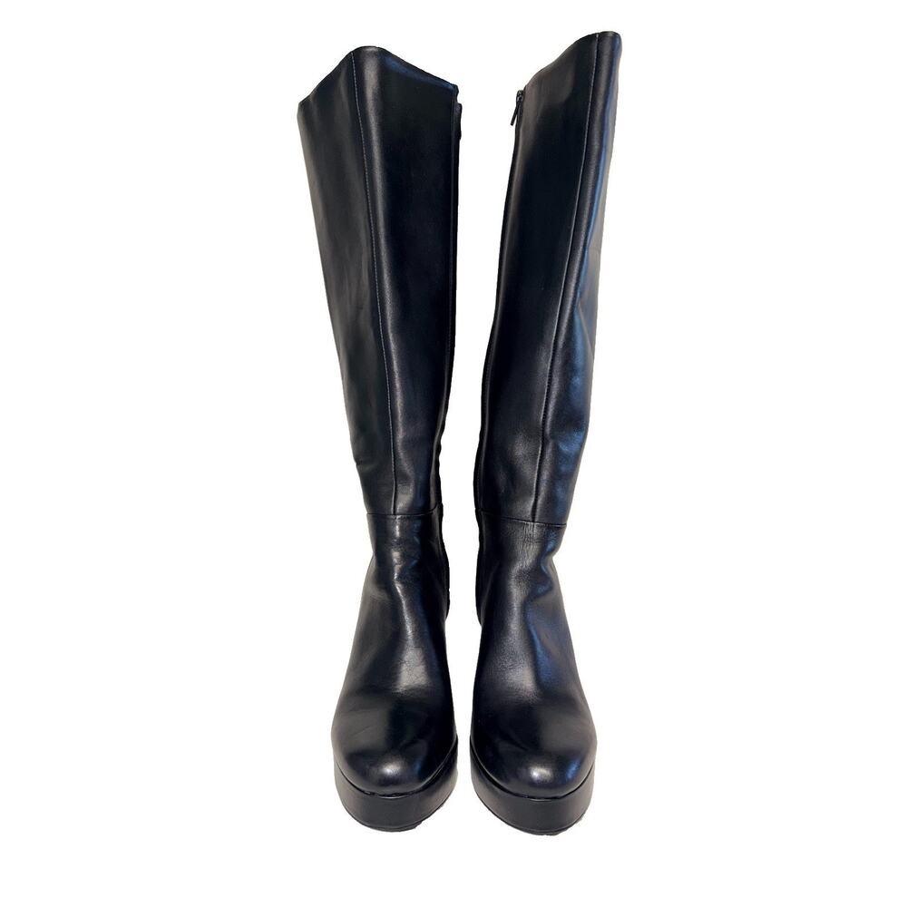 ZARA Black Knee-High Platform Block Heel Go-Go Boots Zip Leather EU 42 US 11 - Picture 4 of 8